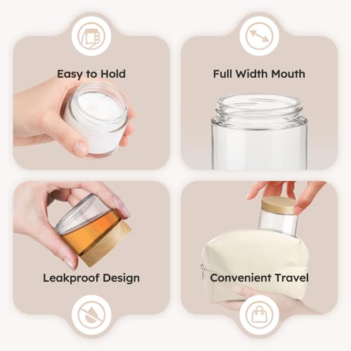 Clear Glass Jars with Woodgrain Lids - 2 oz, 36 Pack, Travel & Storage