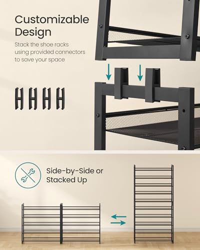 SONGMICS Ink Black 10-Tier Metal Shoe Rack Organizer Holds 40-50 Pairs