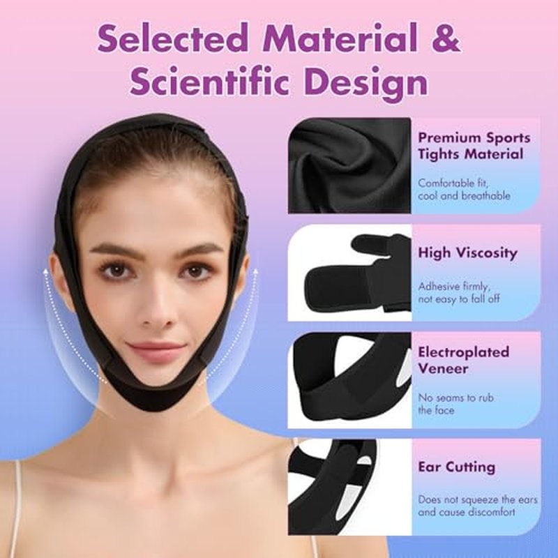 4 Pack Face Slimming Strap, Double Chin Reducer Band, Graphene V-Line Mask Chin Up Mask V Shaped Face Mask Chin strap for sleeping, V-Line Lifting for Women, Medium, 4 Black