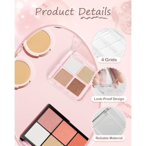 EORTA 12 Pieces Empty Makeup Palettes Box 4 Grids Eyeshadow Pigment Tray Women Refillable eyeshadow Lipstick Blush Highlighters Container Clear Square Pans for Lip Eyeshadow Paints