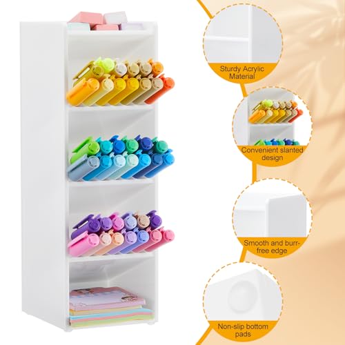 MotiMind Acrylic Pen & Marker Organizer for 50 Markers, White, 3.4 x 4 x 10.2 Inch