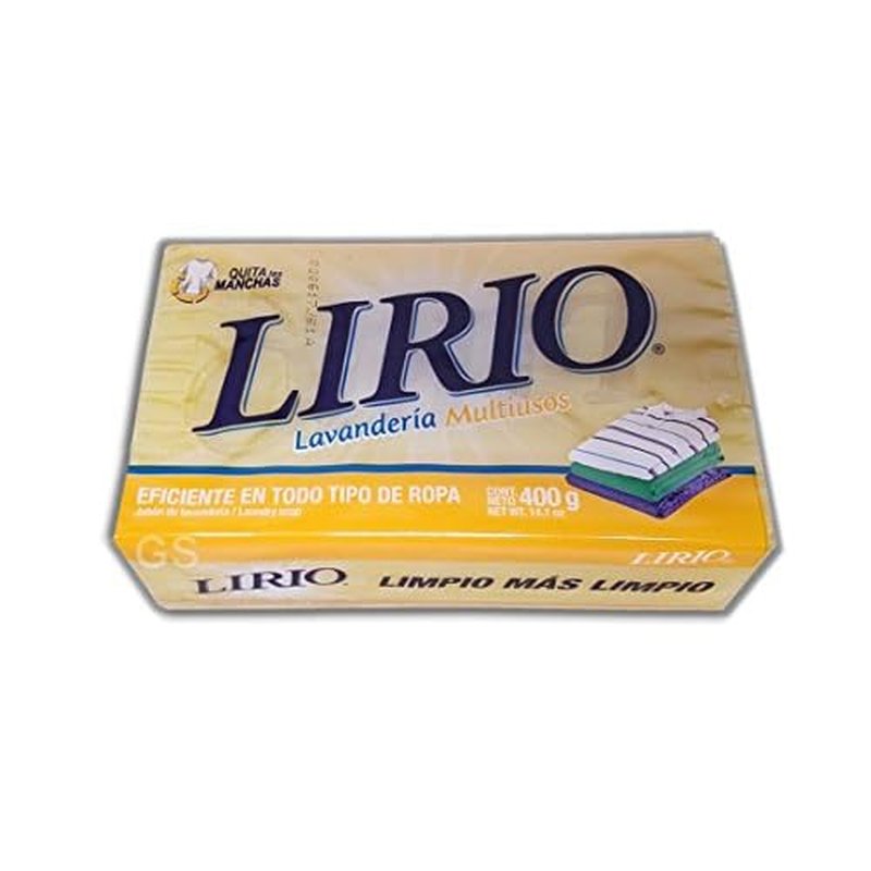 Lirio Laundry Bar Soap Jabon Lavanderia Multiusos 400 g 14.1 oz Yellow Bar (Pack of 4)