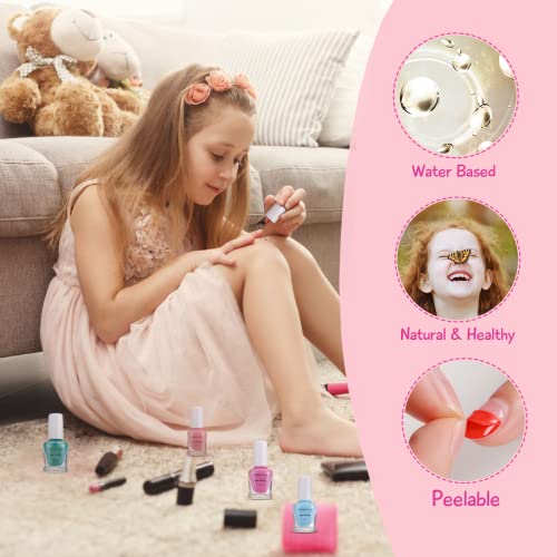 TOMICCA Kids Nail Polish Sets, 18 Pcs 100% Non Toxic Peel Off Water Based Safe Quick Dry Nail Polish Kit, Birthday Gifts Nail Paint Set for Girls with Nail Separator Stickers Kit (Ages 3+)