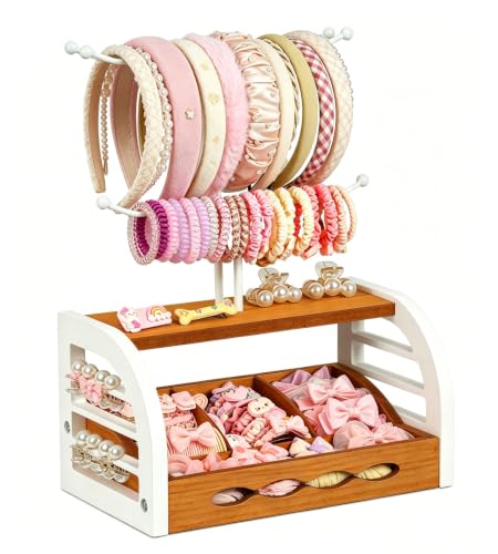 JAZUIHA White Headband Holder Stand for Hair Accessories Organizer with Dividers