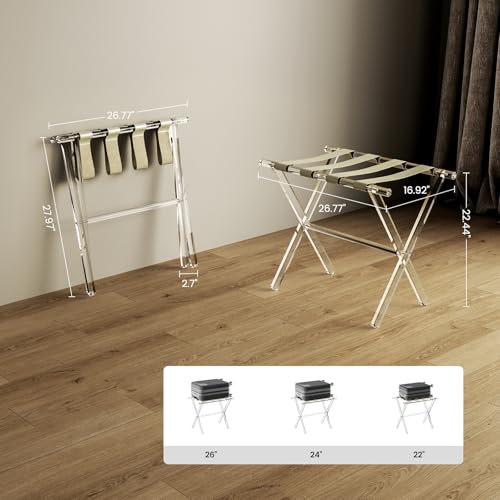 Sumerflos Beige Acrylic Luggage Rack with Leather Straps - Foldable Suitcase Stand for Hotel & Bedroom, Heavy-Duty 50-100 lb