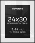 Carbon Black Homeforia 24x30 Metal Picture Frame with 18x24 Matte Mat and Glass