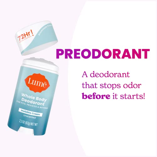 Lume Whole Body Deodorant Cream Stick Unscented - 2.2 oz, Pack of 2