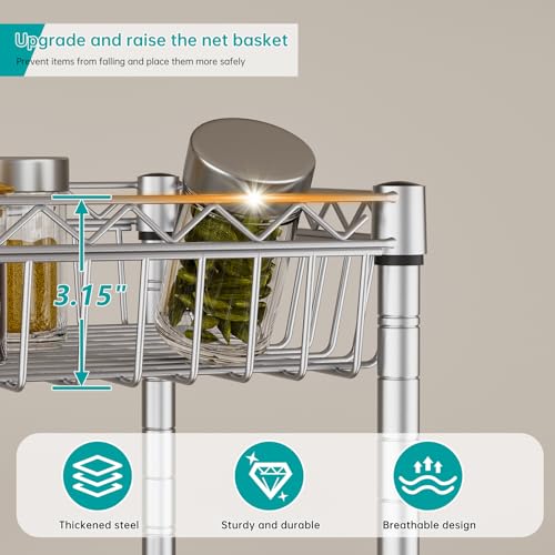 6-Tier Wire Shelf Rack - Adjustable Narrow Storage Shelves with Casters, Silver