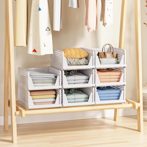 White 8-Pack Stackable Closet Storage Baskets - Multi-Functional Organizers