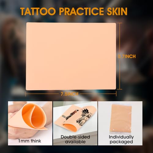 50Pcs Double-Sided Tattoo Practice Skins - Realistic Skin-Like Feel, Reusable, 7.5 x 5.7 Inches