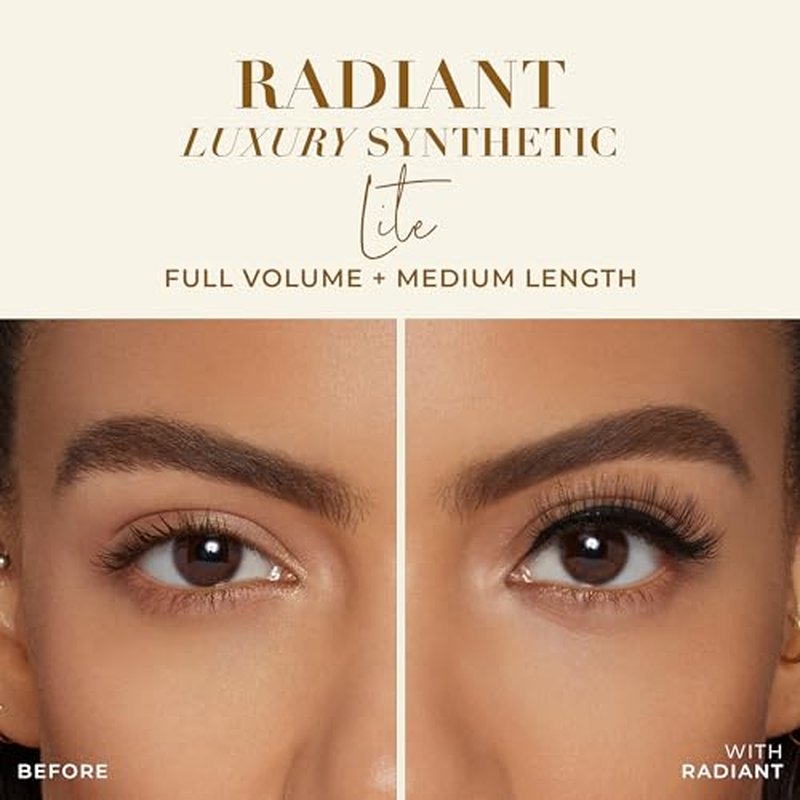Lilly Lashes Luxury Synthetic LITE False Eyelashes, Full Length Lash Extension 16mm, Cat Eye Look, Natural Volume & Flare Shape, Reusable Fake Lashes 15x, Lash Glue not Included (Radiant)