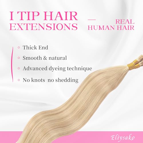 Eliysako I Tip Human Hair Extensions Light Blonde Mix 18 Inch 50g - Bleach Blonde