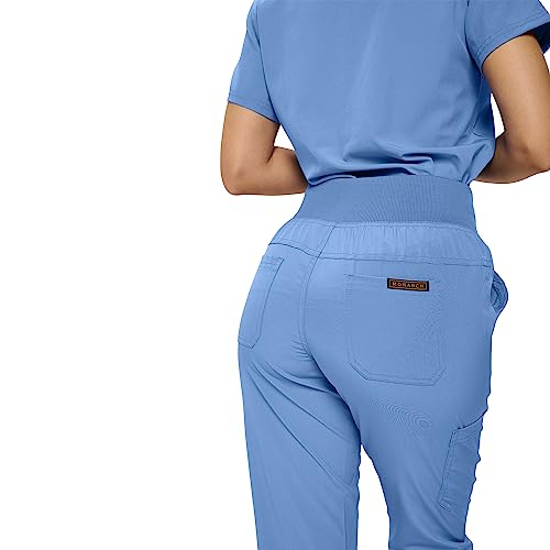 Monarch Uniforms Womens Ribbed Jogger Scrub Pants - Medium Petite Ceil Blue