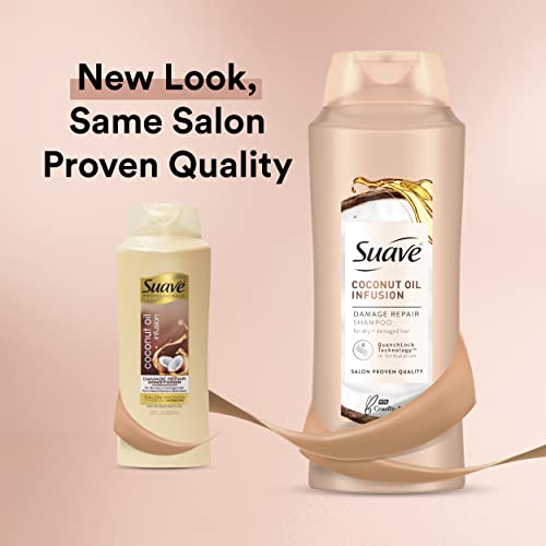 Suave Professionals Damage Repair Shampoo + Conditioner Coconut Oil, 28 Fl Oz (Pack of 4)