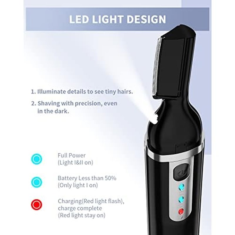 Eyebrow Trimmer, Electric Eyebrow Razor for Women Men, Rechargeable Painless LED Light Facial Hair Shaver Remover with Rinseable Blade for Face Lips Neck Leg