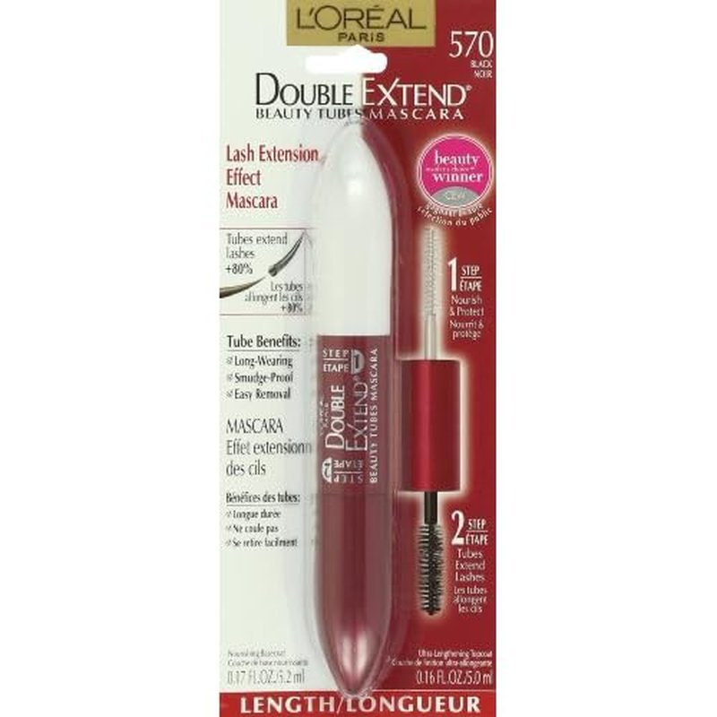 L'Or?al Paris Double Extend Beauty Tubes Lengthening Mascara, Black, 0.33 fl. oz.