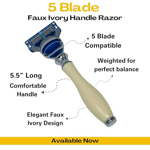 GENTS Fusion Compatible Razor Handle - Faux Ivory with Chrome Tip - 5 Blade Cartridge System - Men¡¯s Shaving Handle