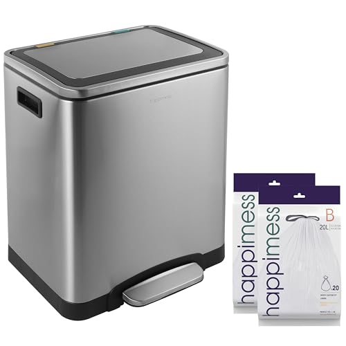 Happimess 7.9 Gallon Double Bucket Stainless Steel Trash Can Platinum Silver
