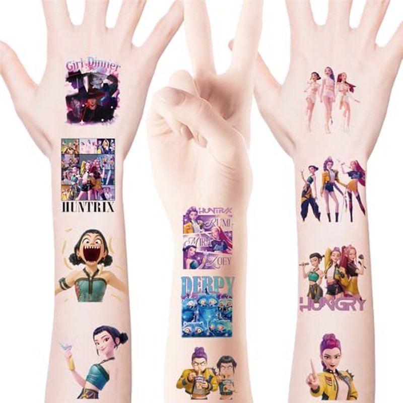 20Sheets Demon Cartoon Hunters Temporary Tattoos Birthday Themed Party Supplies Decoration Favors Korean Idol Movie Sticker for Kids Boys Home Activity Class Prizes Carnival Christmas Rewards (LM)