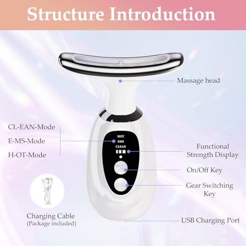 New Red-Light-Therapy-for-Face and Neck Massager,7 Colors Womens Skin Rejuvenation Lifting Facial Massager Tool,Lymphatic Contour Massager Face for Toning,Glow Boost (Pink)