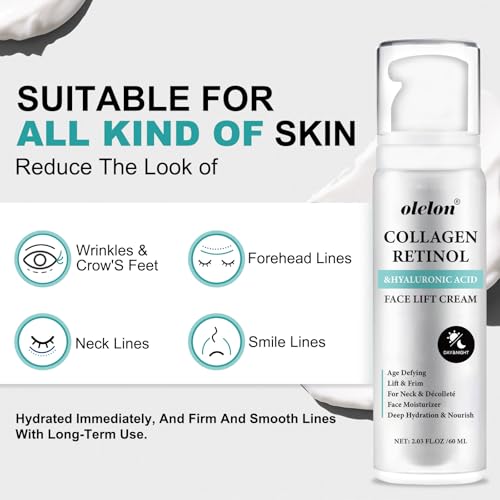 Instant Face Lift Cream - Face and Neck Firming and Tightening Cream with Collagen & Retinol, 6-in-1 Hydrating Neck Firming C-ream | Fast-Absorbing, Visibly Smoothing Lines