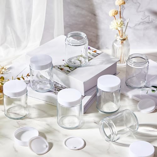 24 Pack 6oz Glass Cosmetic Jars with Black Lids - White, Leakproof Storage
