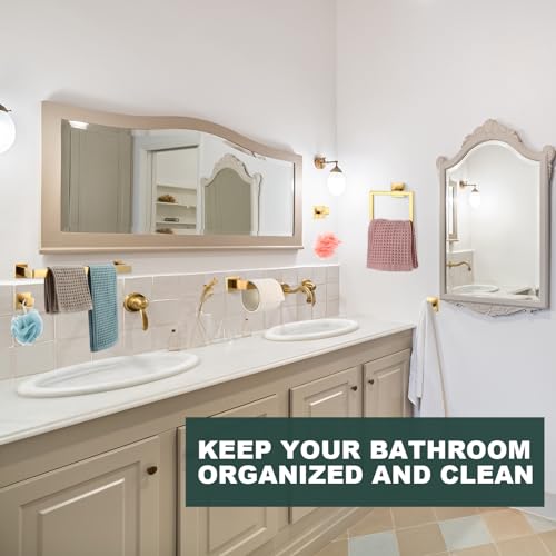 Gold Bathroom Hardware Accessories Set - 15 Pcs Wall Mount Towel Bar, Ring, Holder & Hooks - Modern Concealed Screw Design