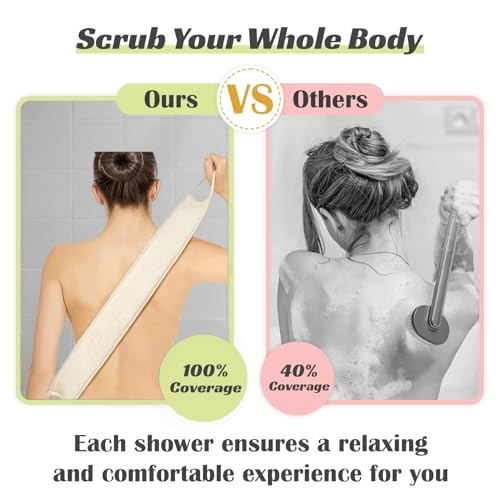 Natural Loofah Bath Sponge, 28 in Back Scrubber for Bath, Exfoliating Body Scrubber, Shower Loofah Scrubber for Women and Men, Shower Loofah Sponge to Clean Body Deeply, Invigorate Skin