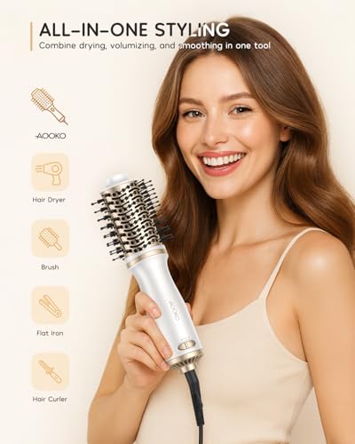 Dual Voltage Mini Hair Dryer Brush with Travel Pouch - 4-in-1 Styling Tool for International Travel