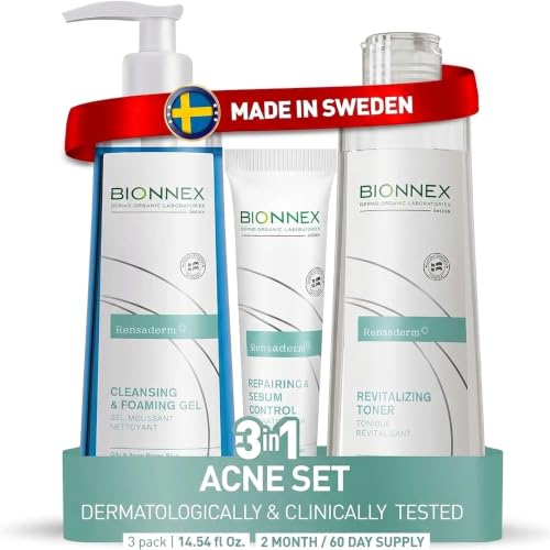 Acne Treatment Kit with Foaming Cleanser, Toner & Sebum Control Cream - 2 Month Supply