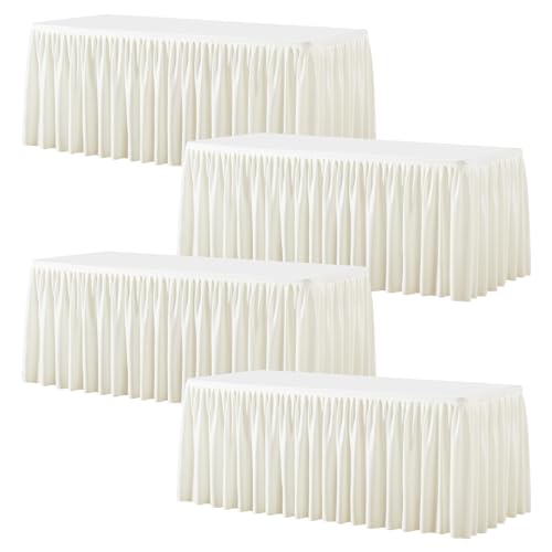 Wish Care Cream Fitted 6ft Rectangle Tablecloths 4 Pack for Wedding & Party - 72x30 Inches, Durable Polyester