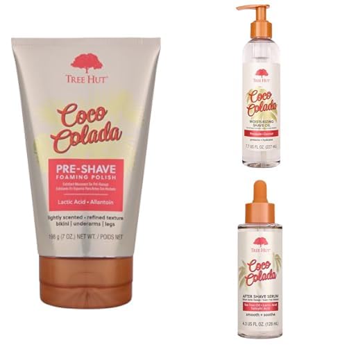 Tree Hut Coco Colada Shave Routine Bundle, Pre-Shave Foaming Polish, Moisturizing Shave Oil, and After Shave Serum, Exfoliates, Hydrates & Soothes for Smooth, Bump-Free Skin