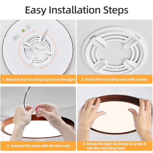 HEYAN 16-Inch Walnut Wood Flush Mount Ceiling Light Fixture 2 Pack with Adjustable Color Temperature