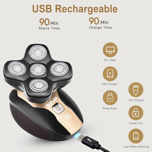 Telfun Gold Detachable Head & Body Electric Shaver - Waterproof Rechargeable Razor