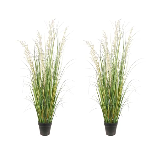Artificial Plant 4ft Tall - 2 Pack Faux Grass with Flowers for Indoor Decor - Housewarming Gift