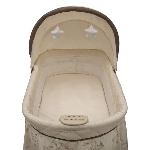 Delta Children Portable Baby Bassinet for Newborns - Bedside & Rocking with Vibration & Nightlight, Includes Plush Toys & Storage Basket, Adjustable Canopy - Listing Variant Bassinet
