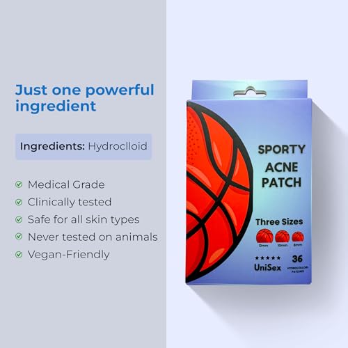 Sporty Acne Patches ? Hydrocolloid Spot Cover for Zits, Pimples & Blemishes, Fast-Acting Formula, Long-Lasting & Gentle on Skin. (36 Count)