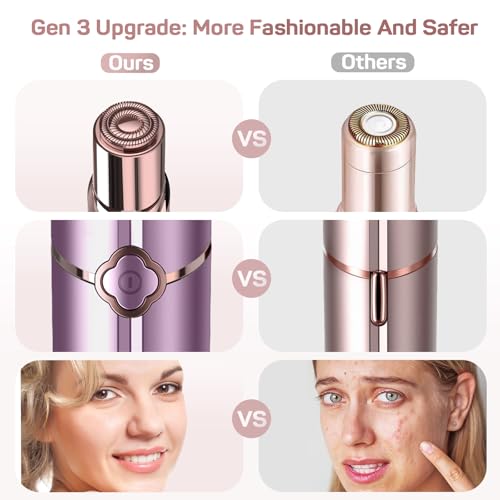 Purple Facial Hair Removal Device for Women with 4 Replacement Heads - Painless & Rechargeable