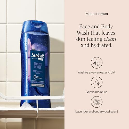 Men's Stress Relief Body and Face Wash with Lavender & Cedarwood, 18 oz, 6 Pack