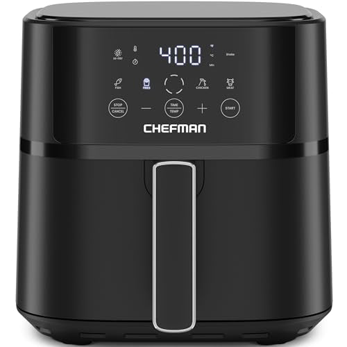 Chefman 6 Qt Air Fryer – Compact, Hi-Fry Tech, 4 Presets, Nonstick Basket, Black (No Window)
