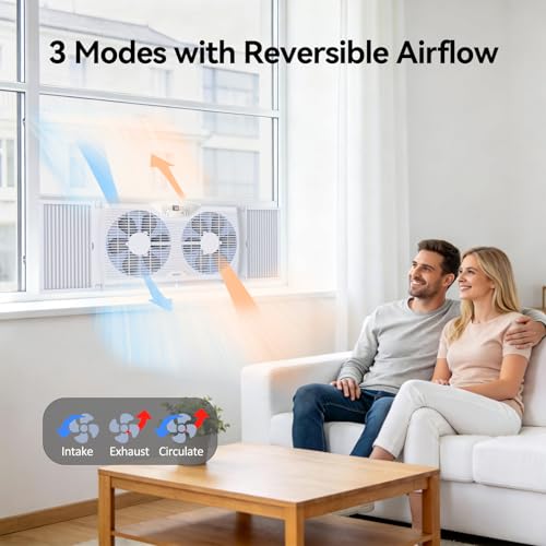 Shinic 9-Inch Window Fan with Thermostat & Reversible Airflow, LED Display