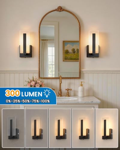 Black Rechargeable Wall Sconce Set of 2 - 10.2 Inch Wireless Dimmable LED Lights with Remote