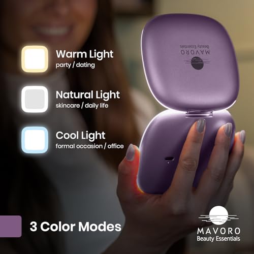 LED Compact Travel Makeup Mirror - 1x/10x Magnification, Dimmable, USB-C Violet Mist