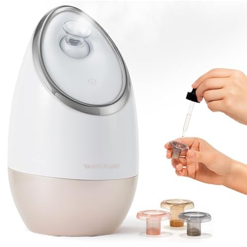 Vanity Planet Aira Ionic Facial Steamer (Beige) - Pore Cleaner That Detoxifies, Cleanses and Moisturizes - Adjustable Nozzle, Water Tank with 3 Essential Oil Baskets