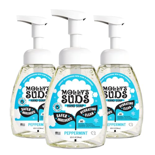 Molly's Suds Foaming Hand Soap - Made with Aloe and Coconut Oil | Moisturizing Hand Wash | Clean Ingredients, Infused with Essential Oils | Peppermint - 8.25 Oz (Pack of 3)