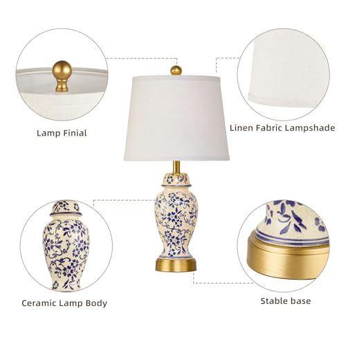 Modern Chinoiserie Ceramic Bedside Table Lamps Set of 2 - Blue Pattern