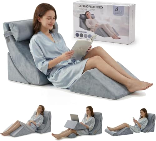 Navy Axelrod 4-Piece Adjustable Bed Wedge Pillow Set for Pain Relief & Snoring