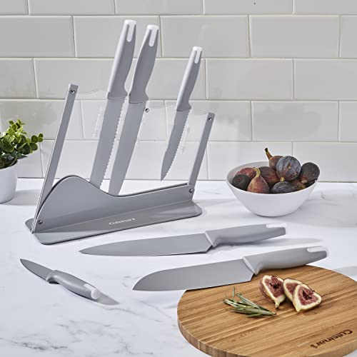 7-Piece Ceramic Coated Kitchen Knife Set in Acrylic Stand - Grey