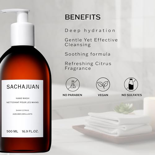 SACHAJUAN Hand Wash Shiny Citrus | Gently Cleansing & Deeply Hydrating Formula with Earth Silk Technology | Soothes Skin, Maintains Moisture Barrier & Refreshes with Citrus Scent | 16.9 oz
