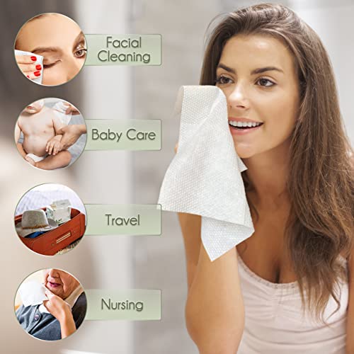 WOWOTEX Disposable Face Towels 240 Count - Ultra Soft, Biodegradable, Multi-Purpose Facial & Body Wipes (4 Boxes)